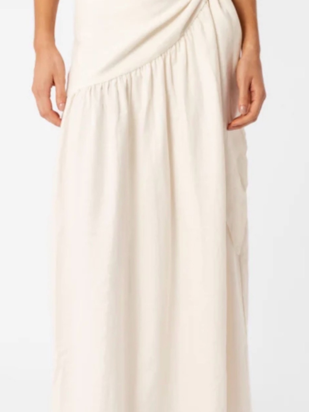 Flowing Linen Cream Maxi Skirt with Gathered Detail